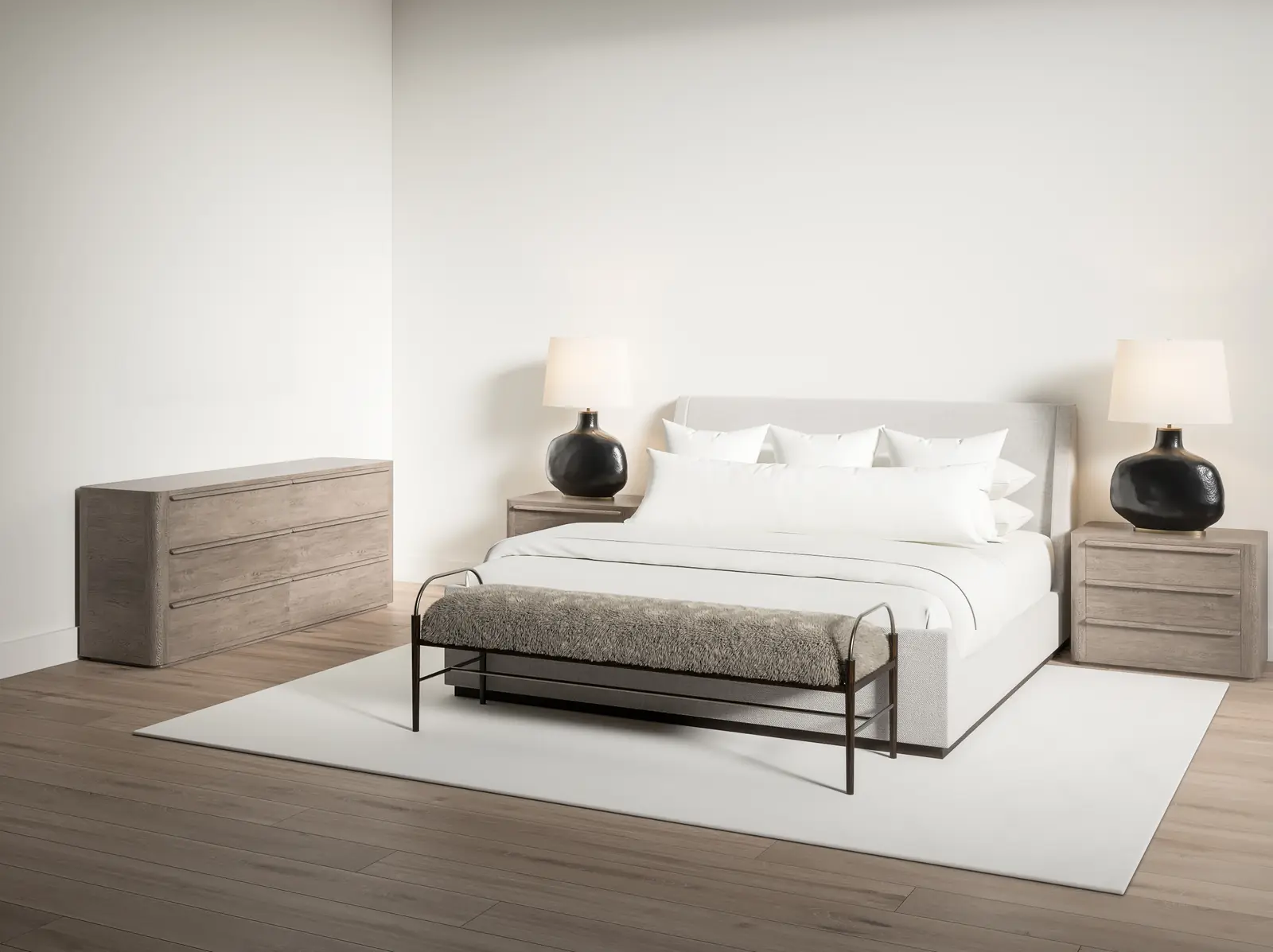 The same bedroom with materials and finishes chosen